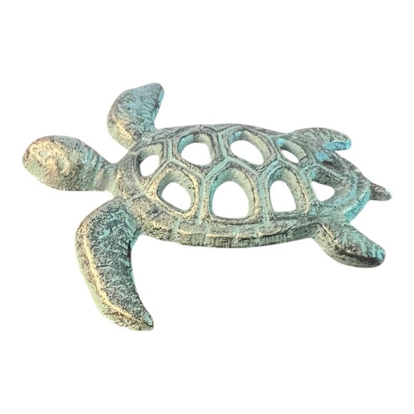 Cast Iron Sea Turtle Wall Decor With Patina Finish Nautical Theme Approx 6" X 6" - Picture 2 of 6